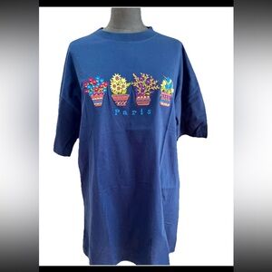 France‎ Souvenirs Paris Tshirt with embroidered flowers size large